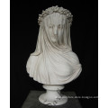 Marble girl bust statue with a veil, veiled female bust